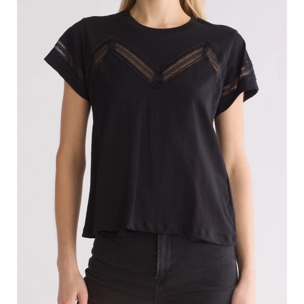 All Saints- Black 100% Cotton Lina Lace T-Shirt - Size US4, UK8, EU36 - Picture 2 of 9